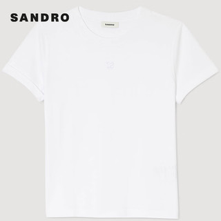 SANDRO2024春夏女装日常简约双S刺绣白色T恤上衣SFPTS01292 10/白色 0