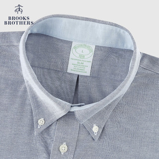 布克兄弟（BrooksBrothers）男士24春夏修身版免烫牛津纺纯色短袖休闲衬衫 4004-灰色 L