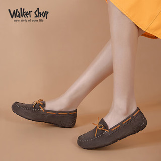 Walker Shop奥卡索豆豆鞋女休闲舒适懒人一脚蹬平底鞋C131016 灰棕色 38 
