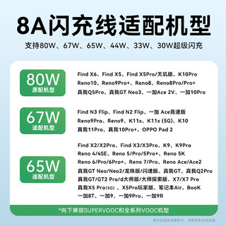 数据线80W闪充Type-C充电线Reno1098765Pro+ FindX6X5X3X2k11X K10K9R17手机一加真我65W快充 OPPOType-C数据线