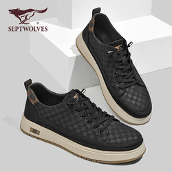 SEPTWOLVES 七匹狼 低帮男鞋春季新款原创设计圆头布鞋黑色休闲板鞋男士帆布鞋