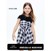 little MO&Co.little moco童装24夏装女童假两件格纹短袖连衣裙KBD2DRS027 黑白格色 150/72