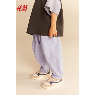 H&M童装男女同款2024春季宽松款斜纹布长裤1223971 浅紫色 150/66