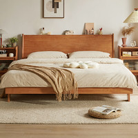 JIAYI 家逸 北欧全实木床现代简约1.8米双人床主卧斜靠大床 1.8米樱桃木色(单独床)