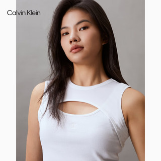 Calvin Klein Jeans24春夏女士性感辣妹不对称剪裁镂空背心T恤J223349 YAF-月光白 XS