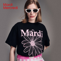 Mardi Mercredi MardiMercredi小雏菊黑粉短袖T恤休闲百搭宽松纯棉上衣女春季新款