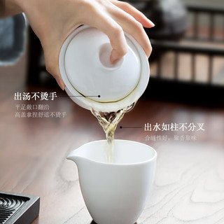 瓷都窑火 景德镇白瓷盖碗茶杯单个大号陶瓷功夫茶具泡茶三才碗家用简约  脂玉盖碗三件套