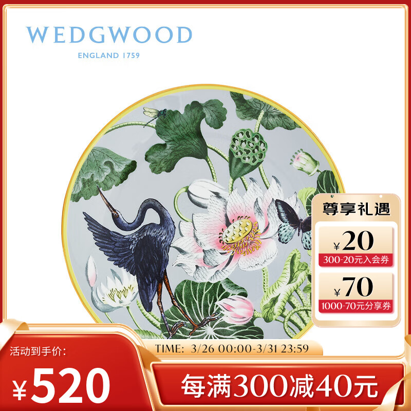 WEDGWOOD 日本直邮WEDGWOOD威基伍德漫游美境20cm餐盘骨瓷盘餐具欧式西餐盘