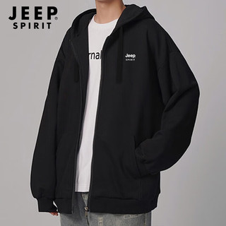 Jeep外套男春季休闲开衫男户外运动外套简约棒球服纯色卫衣男 3041 黑色 XL/175