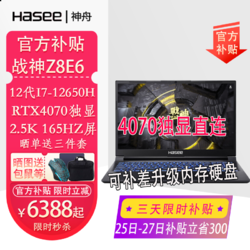 Hasee 神舟 Z8E62 i7-12650H RTX4070 2.5K 165Hz