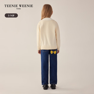 Teenie Weenie Kids小熊童装24早春女童圆领提花针织毛衣开衫 藏青色 130cm