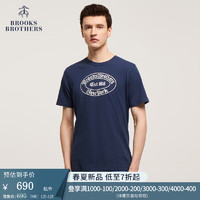 布克兄弟（BrooksBrothers）男士24春夏棉圆领字母图案针织T恤 B475-深蓝色 M
