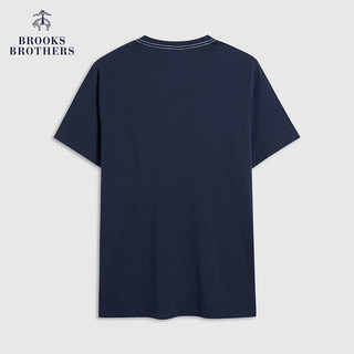 布克兄弟（BrooksBrothers）男士24春夏棉圆领字母图案针织T恤 B475-深蓝色 M