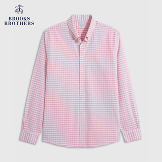 布克兄弟（BrooksBrothers）男士24春夏修身版免烫格纹长袖休闲衬衫 B650-粉色 L