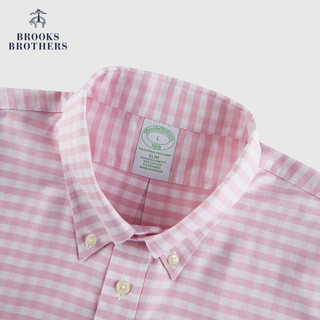 布克兄弟（BrooksBrothers）男士24春夏修身版免烫格纹长袖休闲衬衫 B650-粉色 L