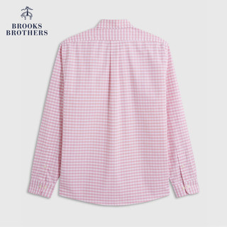 布克兄弟（BrooksBrothers）男士24春夏修身版免烫格纹长袖休闲衬衫 B650-粉色 L