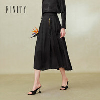 菲妮迪品牌半身裙2024春季国风流苏设计感缎面优雅黑色半裙女 黑色 S