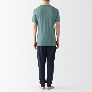 无印良品（MUJI）男式 莱赛尔 V领 短袖T恤 男士背心男款 FA19MC4S 烟熏绿色 XXL （185/112A）