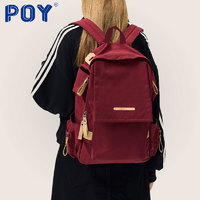 POY ® 酒红色双肩包女初中生高中生书包男大容量轻便电脑旅行包