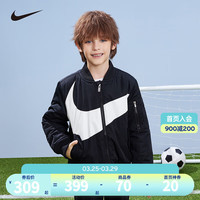 NIKE 耐克童装男女童棉服冬季保暖儿童经典大LOGO休闲棒球领夹克外套 正黑色 160/80(XL)