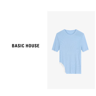 百家好（Basic House）不规则撞色T恤女春季修身显瘦设计感短袖上衣-B0624H5J942 浅兰 F80-120斤