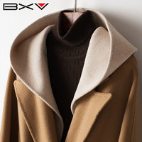 BXV 可拆卸连帽双面羊绒大衣女中长款2023秋新款设计感双面呢外套