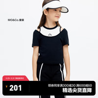 little MO&Co.抑菌 little moco童装24夏装女童亲子装假两件露肩短袖T恤衫 黑色  110/56