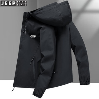 JEEP SPIRIT 吉普冲锋衣夹克男春秋季外套连帽运动户外春款登山服 暗蓝色 2XL  2XL-（140斤-160斤）