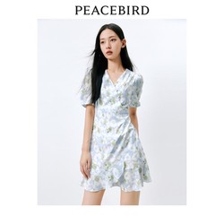 PEACEBIRD WOMEN 太平鸟女装 夏季时尚荷叶边短袖连衣裙女设计感文艺风