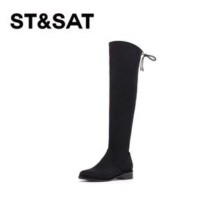 百亿补贴：ST&SAT 星期六 秋冬绒面时尚套筒长靴系带方跟时装靴女SS94117697