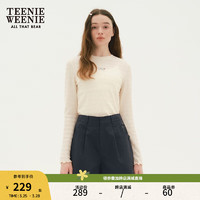 Teenie Weenie小熊长袖T恤女2024年春夏肌理感圆领长袖T恤木耳边打底衫女 象牙白 175/XL