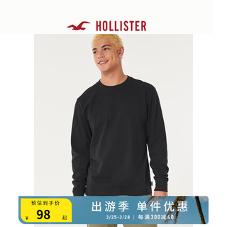 HOLLISTER 秋冬柔软舒适纯色圆领厚实棉质宽松长袖T恤 男 331549-1 黑色 M (180/100A)