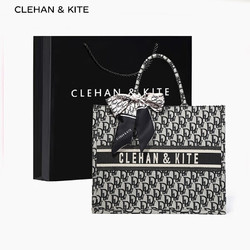 CLEHAN&KITE CK女包包2024新款百搭刺绣大容量女士单肩包手提包上班通勤托特包 黑色小号