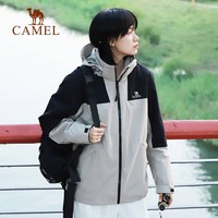 CAMEL 骆驼 冲锋衣三合一新潮牌外套女防风防水户外登山服 1117X，米灰/黑色，男女同款 XL