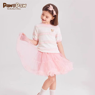 PawinPaw卡通小熊童装24年夏女童针织提花短袖T恤 粉红色/25 110