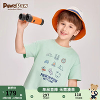 PawinPaw小熊童装24夏男女童印花圆领短袖T恤纯棉 Green绿色/40 120