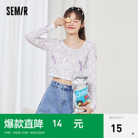 Semir 森马 、：Semir 森马女士BM风网纱长袖打底衫时尚印花打底上衣