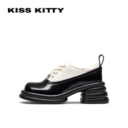 Kiss Kitty KISSKITTY厚底小皮鞋英伦厚底松糕鞋拼色大头鞋系带JK增高单鞋