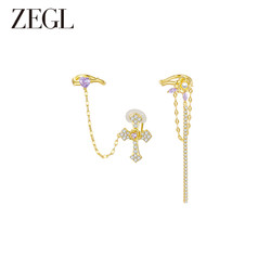 ZENGLIU ZEGL设计师十字架系列金色复古流苏耳夹女无耳洞耳骨夹耳环耳饰品