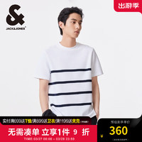 杰克琼斯 杰克·琼斯（JACK&JONES）春夏男士法斗狗图案刺绣装饰条纹休闲时尚短袖T恤男224201047 A06 雪白 常规 A06 雪白 165/88A/XS