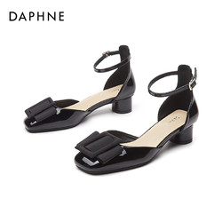 DAPHNE 达芙妮 黑色粗跟高跟鞋新款时装夏季女鞋轻奢气质时尚百搭