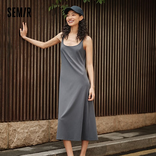 森马（Semir）连衣裙女中长款格子衬衫修身吊带裙2024夏气质两件复古 蓝灰色调00382 170/92A/XL