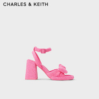 CHARLES&KEITH24春蝴蝶结绒布粗跟露趾高跟凉鞋CK1-60920367 粉红色Pink 35