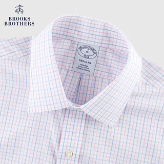 布克兄弟（BrooksBrothers）男士24春夏经典版免烫府绸格纹短袖正装衬衫 6020-蓝粉格纹 17/H