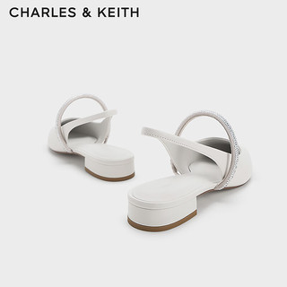 CHARLES&KEITH24春法式亮钻一字带平底尖头凉鞋CK1-70900487 White白色 40