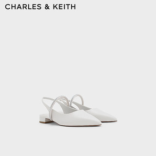 CHARLES&KEITH24春法式亮钻一字带平底尖头凉鞋CK1-70900487 White白色 40