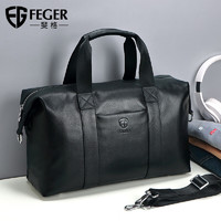 斐格旅行包男手提包真皮男士旅行袋大容量出差行李包运动包包男 经典黑(自带拉杆箱固定设计)