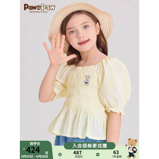 Paw in Paw PawinPaw卡通小熊童装24年春夏季女童泡泡袖短袖衬衫 Yellow黄色/30 150