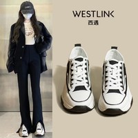 WESTLINK 西遇 厚底鞋女春夏款时尚拼色增高休闲运动鞋圆头一脚蹬女鞋子