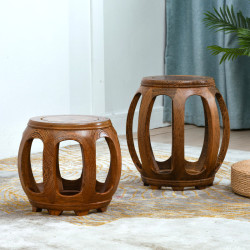 鸡翅木(学名:非洲崖豆木)中式仿古圆鼓凳矮凳实木凳鼓墩矮墩换鞋凳 圆